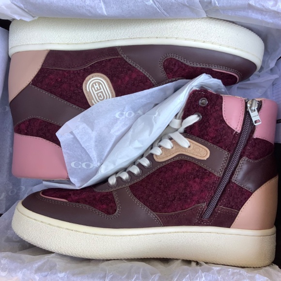 COACH High Top Sneakers C220 Tweed Oxblood/True Pink SZ 9 - Picture 14 of 15